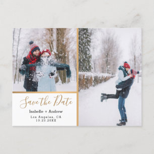 Carte Postale Faire-part Élégant Collage de photos Métallic Gold Enregistre