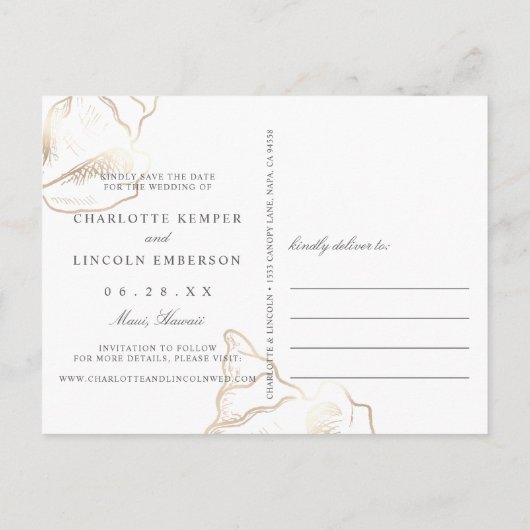 Carte Postale Faire-part Elégant Conch Gold Coque Mariage Enregistrer la da (Dos)