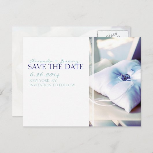 Carte Postale Faire-part Élégant Coussin de Bague Save the Date (Devant / Derrière)