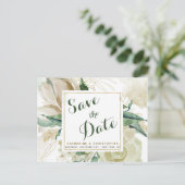 Carte Postale Faire-part Élégant Crème Floral Enregistrer la Date de Mariag (Debout devant)