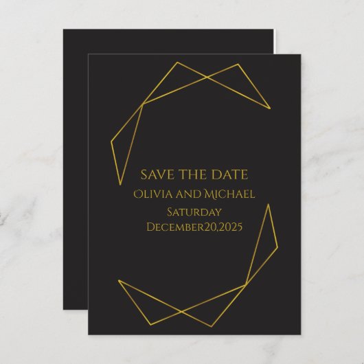 Carte Postale Faire-part Elegant dark and gold save the date card (Devant / Derrière)
