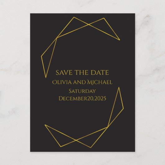 Carte Postale Faire-part Elegant dark and gold save the date card (Devant)