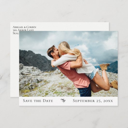 Carte Postale Faire-part Élégant Déco Flourish Photo Enregistrer la date (Devant / Derrière)