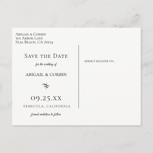 Carte Postale Faire-part Élégant Déco Flourish Photo Enregistrer la date (Dos)