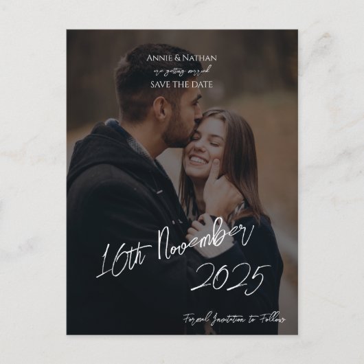 Carte Postale Faire-part Élégant deux script photo mariage Enregistrer la d (Devant)