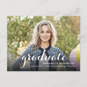 Carte Postale Faire-part Élégant Diplômé de la Girly Script photo Graduatio