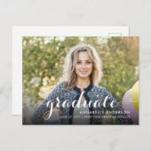 Carte Postale Faire-part Élégant Diplômé de la Girly Script photo Graduatio (Devant / Derrière)