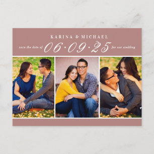 Carte Postale Faire-part Elegant Dusty Rose Photo Collage Enregistrer la da