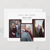 Carte Postale Faire-part Élégant Enregistrer la date 3 Photo Collage Red Ch (Devant / Derrière)