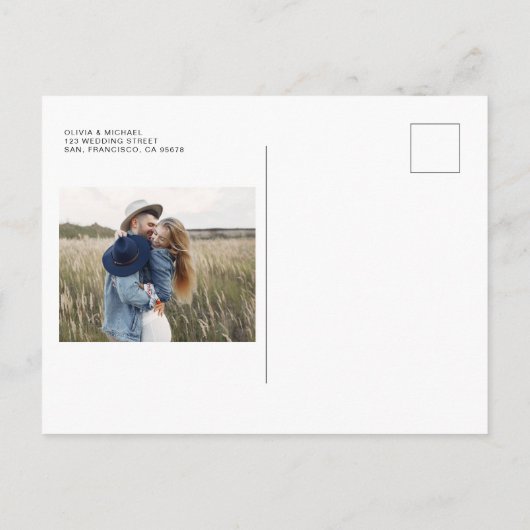 Carte Postale Faire-part Élégant Enregistrer la date 4 Photo Blanc Lettré (Dos)