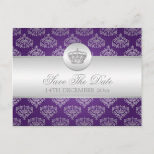 Carte Postale Faire-part Élégant Enregistrer La Date Couronne Royale Violet