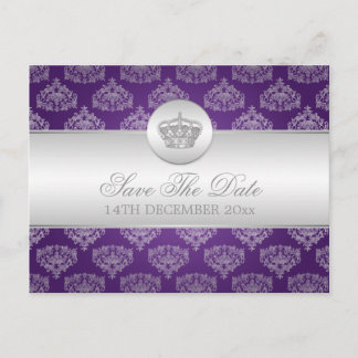 Carte Postale Faire-part Élégant Enregistrer La Date Couronne Royale Violet