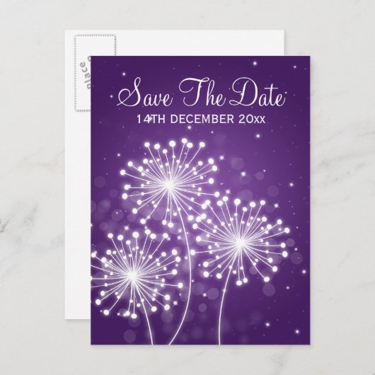 Carte Postale Faire-part Élégant Enregistrer La Date Été Étincelant Violet (Devant / Derrière)