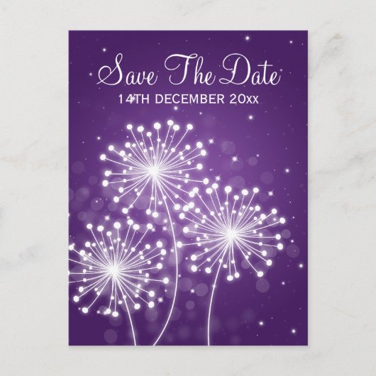 Carte Postale Faire-part Élégant Enregistrer La Date Été Étincelant Violet (Devant)