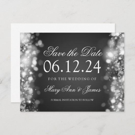 Carte Postale Faire-part Élégant Enregistrer La Date Étincelant Lights Arge (Devant / Derrière)