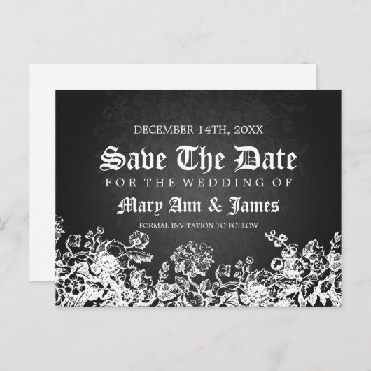 Carte Postale Faire-part Élégant Enregistrer La Date Fruit Victorien Noir (Devant / Derrière)