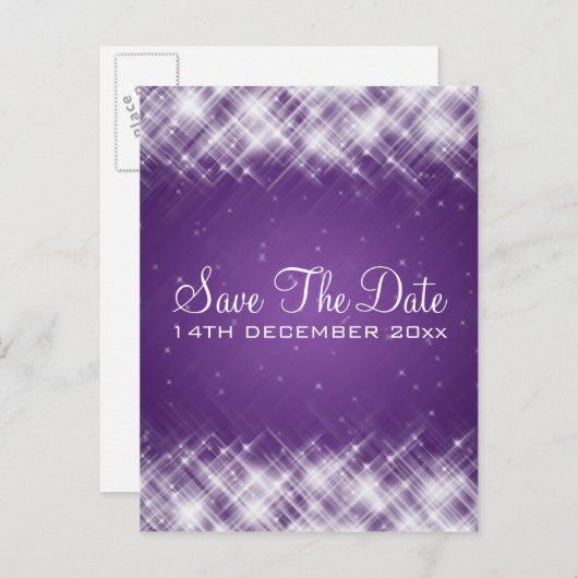 Carte Postale Faire-part Élégant Enregistrer la Date Glamour Étincelles Vio (Devant / Derrière)