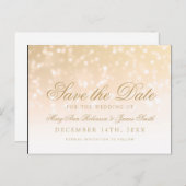 Carte Postale Faire-part Élégant Enregistrer La Date Gold Bokeh Sparkle Lig (Devant / Derrière)