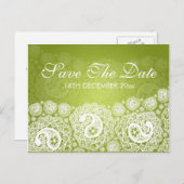Carte Postale Faire-part Élégant Enregistrer La Date Paisley Lace Lime Gree (Devant / Derrière)
