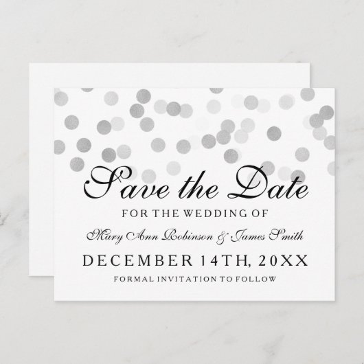 Carte Postale Faire-part Élégant Enregistrer La Date Silver Foil Parties sc (Devant / Derrière)