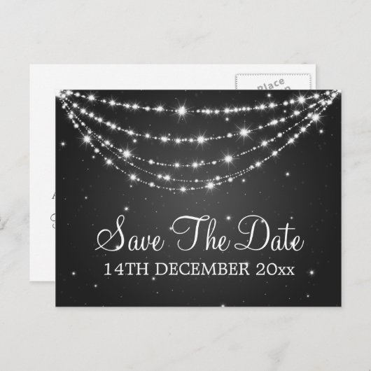 Carte Postale Faire-part Élégant Enregistrer La Date Sparkling Chain Black (Devant / Derrière)