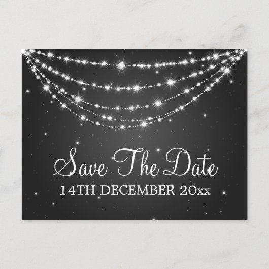 Carte Postale Faire-part Élégant Enregistrer La Date Sparkling Chain Black (Devant)