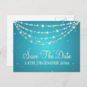 Carte Postale Faire-part Élégant Enregistrer La Date Sparkling Chain Blue (Devant / Derrière)