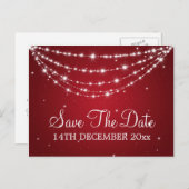 Carte Postale Faire-part Élégant Enregistrer La Date Sparkling Chain Rouge (Devant / Derrière)