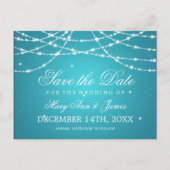 Carte Postale Faire-part Élégant Enregistrer La Date Sparkling String Turqu (Devant)