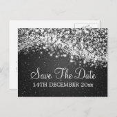 Carte Postale Faire-part Élégant Enregistrer La Date Sparkling Wave Black (Devant / Derrière)