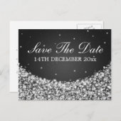 Carte Postale Faire-part Élégant Enregistrer La Date Star Sparkle Black (Devant / Derrière)