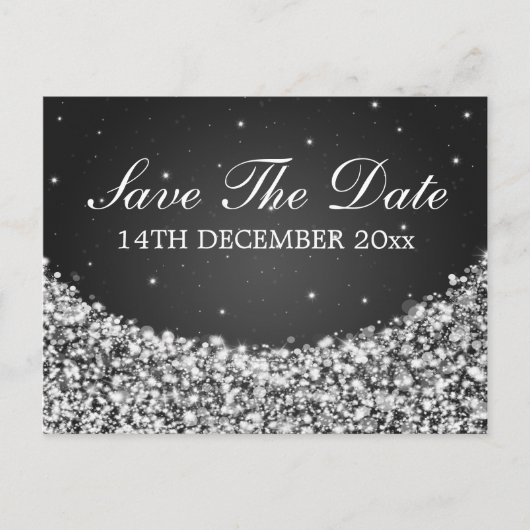 Carte Postale Faire-part Élégant Enregistrer La Date Star Sparkle Black (Devant)
