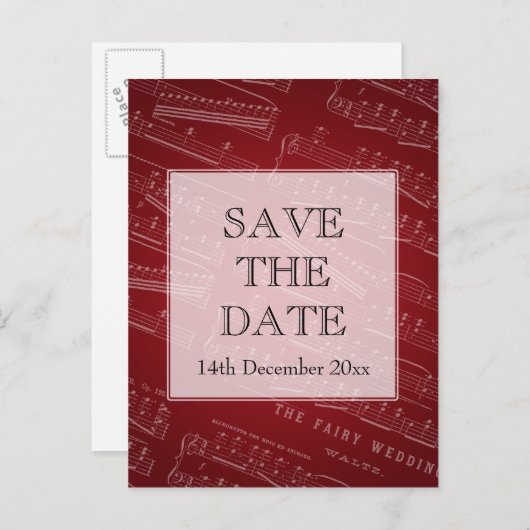 Carte Postale Faire-part Élégant Enregistrer La Feuille De Date Musique Rou (Devant / Derrière)