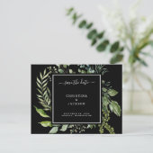 Carte Postale Faire-part Elégant Eucalyptus noir & blanc Enregistrer la dat (Debout devant)