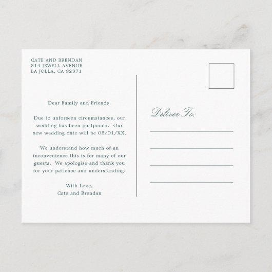 Carte Postale Faire-part Elégant Eucalyptus Verdure Mariage Postponse (Dos)