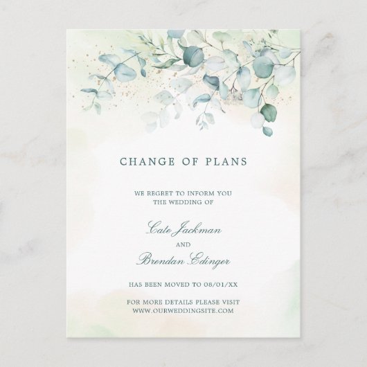 Carte Postale Faire-part Elégant Eucalyptus Verdure Mariage Postponse (Devant)