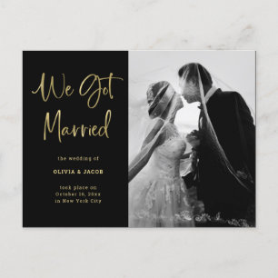 Carte Postale Faire-part Elégant Faux Gold et Black Mariage photo
