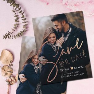 Carte Postale Faire-part Elégant Faux Rose Gold Mariage Photo Enregistrer L