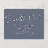 Carte Postale Faire-part Élégant feuille argent bleu mariage enregistrer la (Devant)