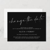 Carte Postale Faire-part Élégant feuille argent noir mariage changer la dat (Devant / Derrière)
