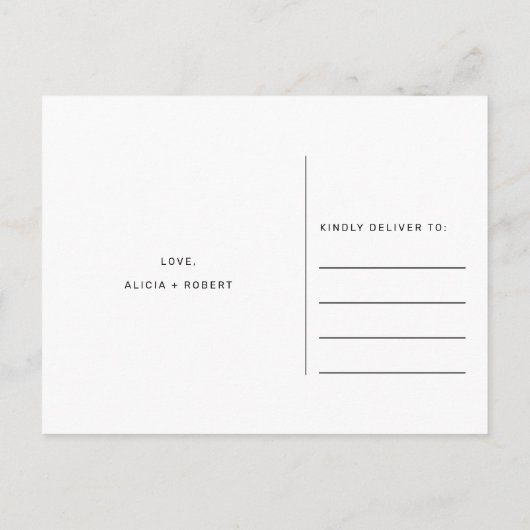 Carte Postale Faire-part Élégant feuille argent noir mariage changer la dat (Dos)