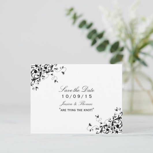 Carte Postale Faire-part Elégant Fils Noir & Blanc Mariage Enregistrer La D (Debout devant)