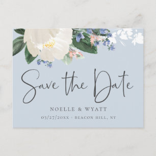 Carte Postale Faire-part Élégant floral mariage bleu clair Save the Date