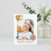 Carte Postale Faire-part Élégant Floral Rétro Script Chic Photo Remise de D (Debout devant)