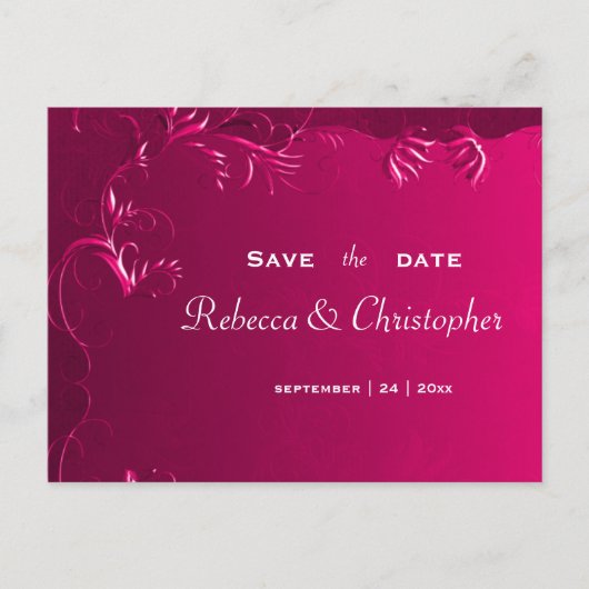 Carte Postale Faire-part Elégant Fuchsia mariage rose Enregistrer la date (Devant)