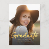 Carte Postale Faire-part Élégant Gold Calligraphy Graduation (Devant)