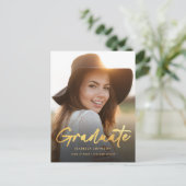 Carte Postale Faire-part Élégant Gold Calligraphy Graduation (Debout devant)