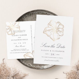 Carte Postale Faire-part Elegant Gold Hibiscus Flower Wedding Save the Date