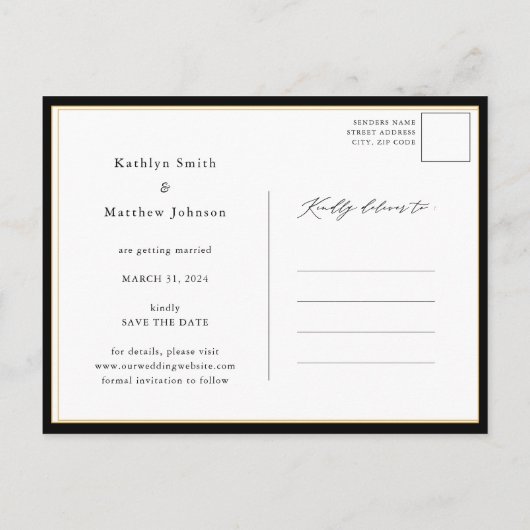 Carte Postale Faire-part Elegant Gold Parties scintillant Script Photo Enre (Dos)