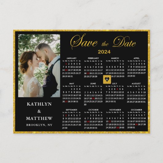 Carte Postale Faire-part Elegant Gold Parties scintillant Script Photo Enre (Devant)